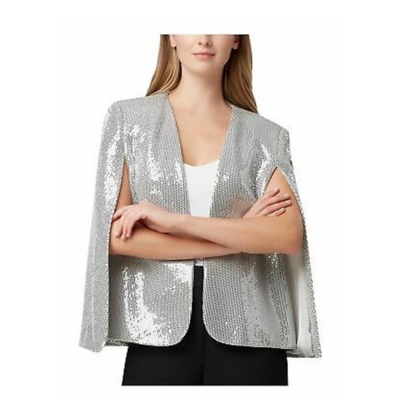 Tahari Jackets & Blazers - TAHARI Womens Silver Sequined Party Cape Size: M